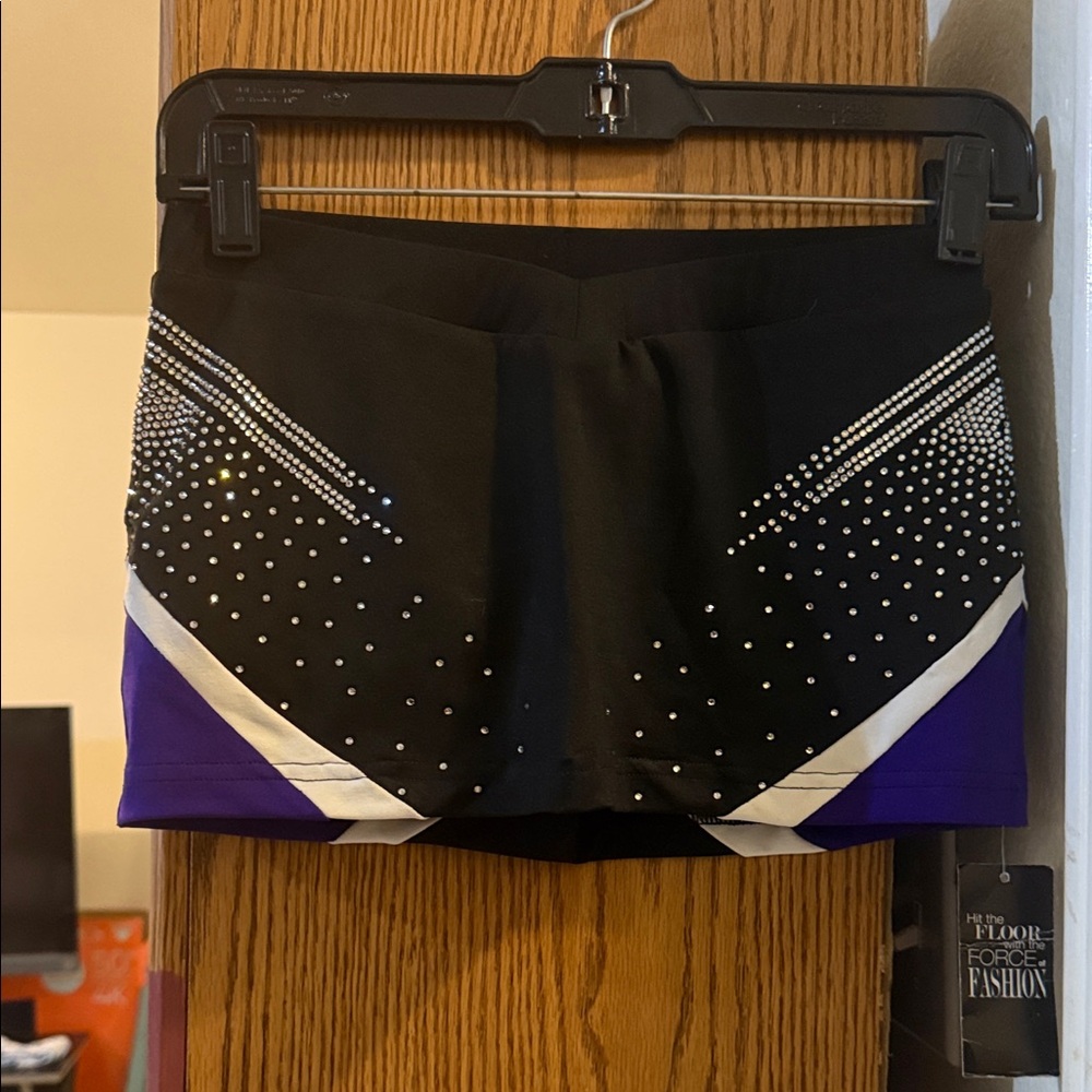 Varsity Black and Purple Athletic Shorts with White Accents